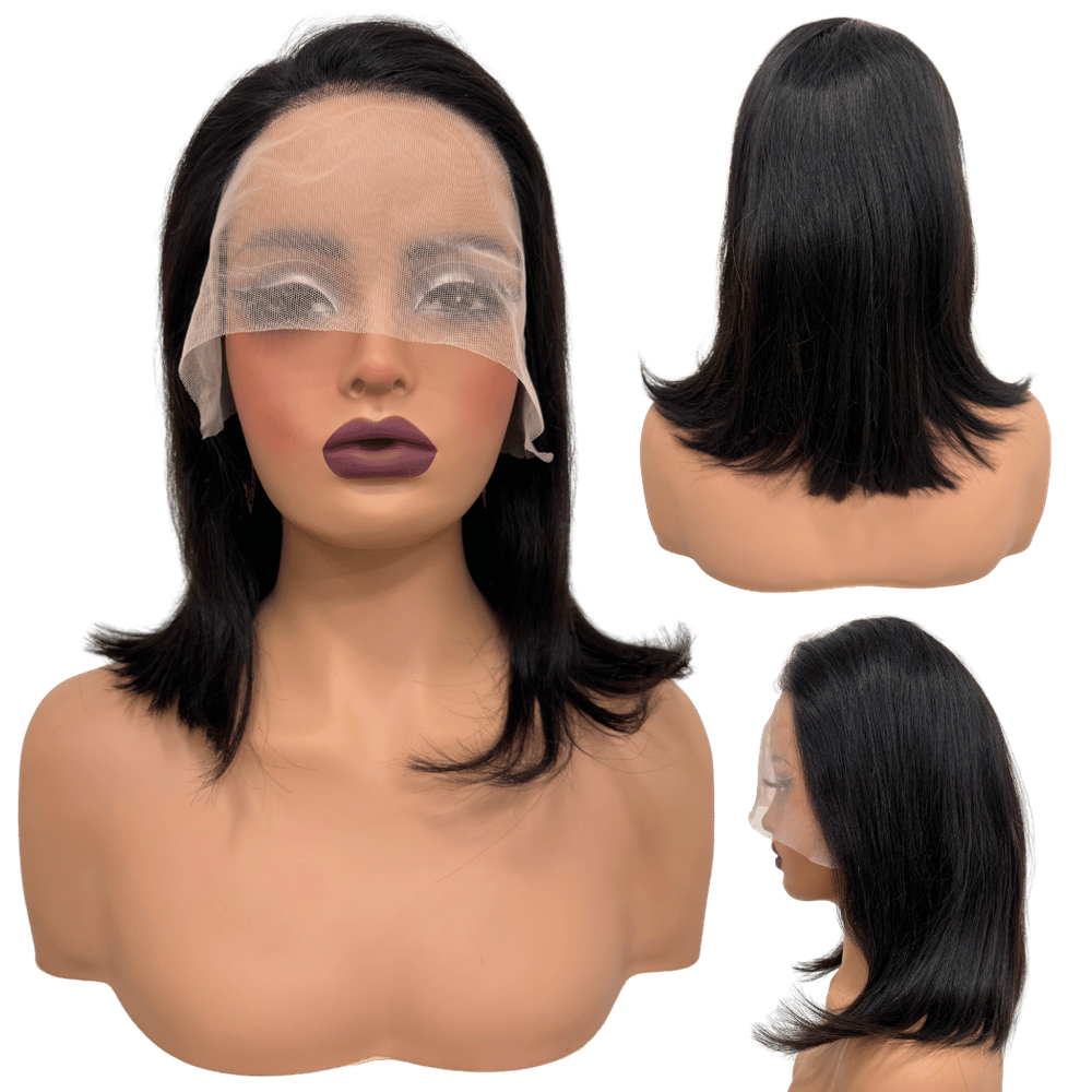 Front lace humana peruca curta bob 35cm preta natural ronnie