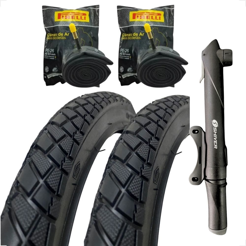 PAR Pneu Bicicleta Shiver praieiro Aro 26 X 2.125 Monark tropical PAR Camara Pirelli Mini Bomba