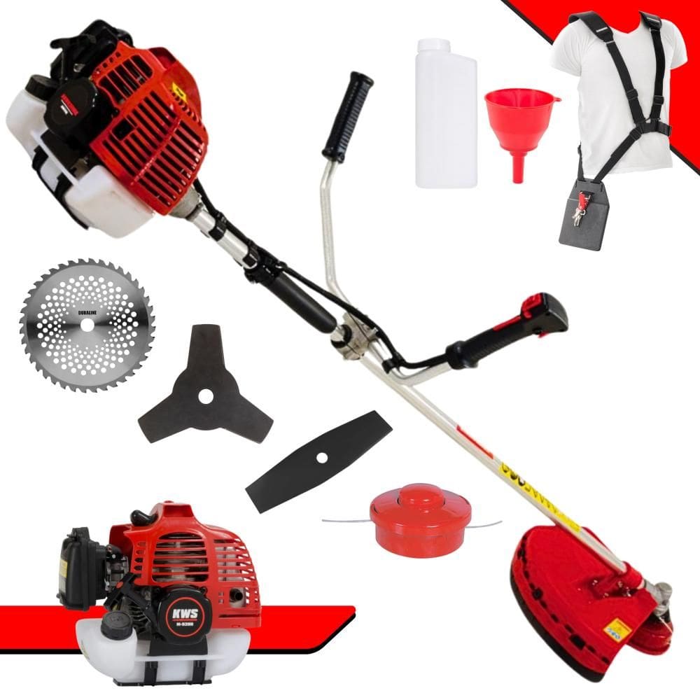Roçadeira Lateral Kawashima KW43-L Motor 2 Tempos 43cc 10.000rpm 1,7HP de Potência Com Carretel e Faca 3 Pontas + Faca 2 Pontas + Faca 40 Dentes