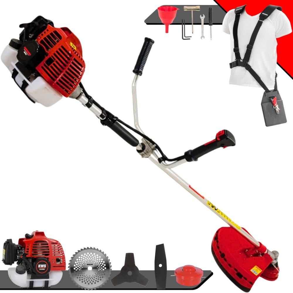 Roçadeira Completa KW43-L Kawashima À Gasolina 43cc 1,7HP Alta Rotação 4 Em 1 Com Carretel + Faca 2 Pontas + Faca 3 Pontas + Faca 40 Dentes de Vídea