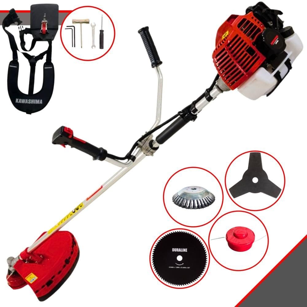 Roçadeira Lateral Completa Kawashima KW43L Motor 2T 43cc 10000rpm 1,7HP de Potência Com Carretel e Faca 3 Pontas + Faca 80 Dentes + Escova de Aço
