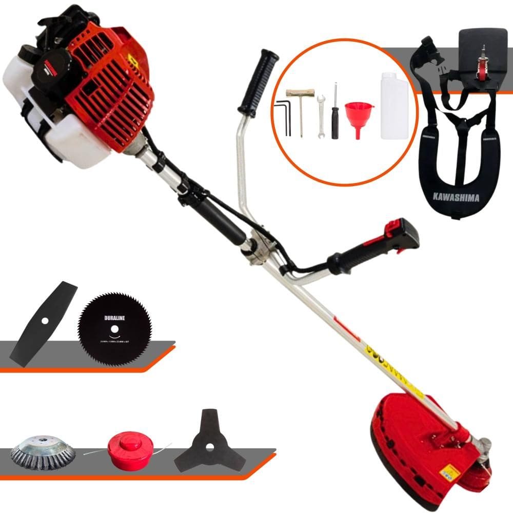 Roçadeira Multifuncional KW43L À Gasolina 2T 43cc 1,7HP Com Carretel e Lâmina 3 Pontas + EXTRA Lâmina 2 Pontas, Lâmina 80 Dentes e Escova de Aço