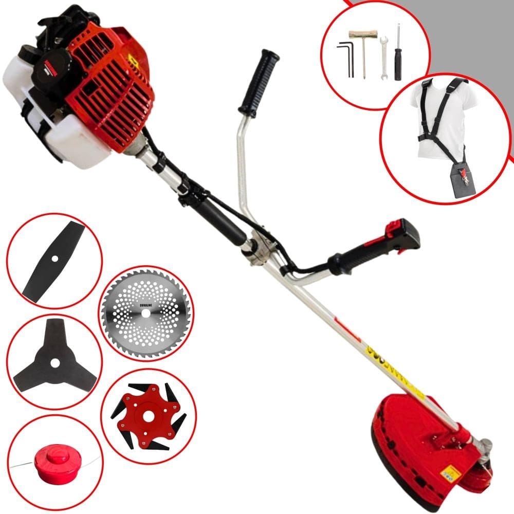 Roçadeira Profissional Kawashima KW43L À Gasolina 2 Tempos 43cc 1,7HP 10.000rpm Multifuncional Completa Com Carretel de Nylon e 4 Lâminas de Corte