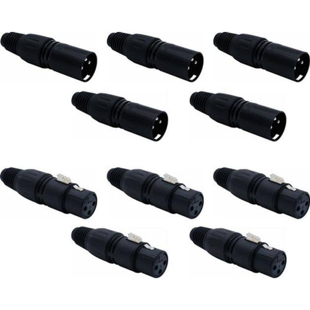 Kit 10 Conector Xlr Canon Femea E Macho Preto Sk013 Sk014