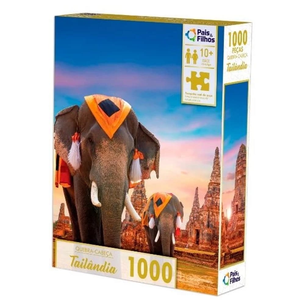 Quebra cabeça Tailandia 1000 peças - Puzzle qc Pais e filhos Elefantes