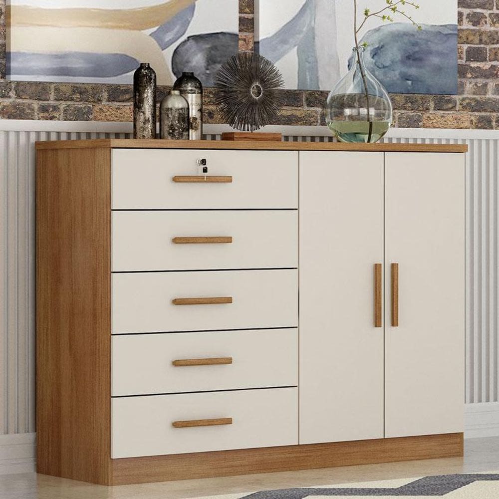 Cômoda Ambiente Seul 2 Portas 5 Gavetas Cumaru 25 Fendi- Novo Horizonte