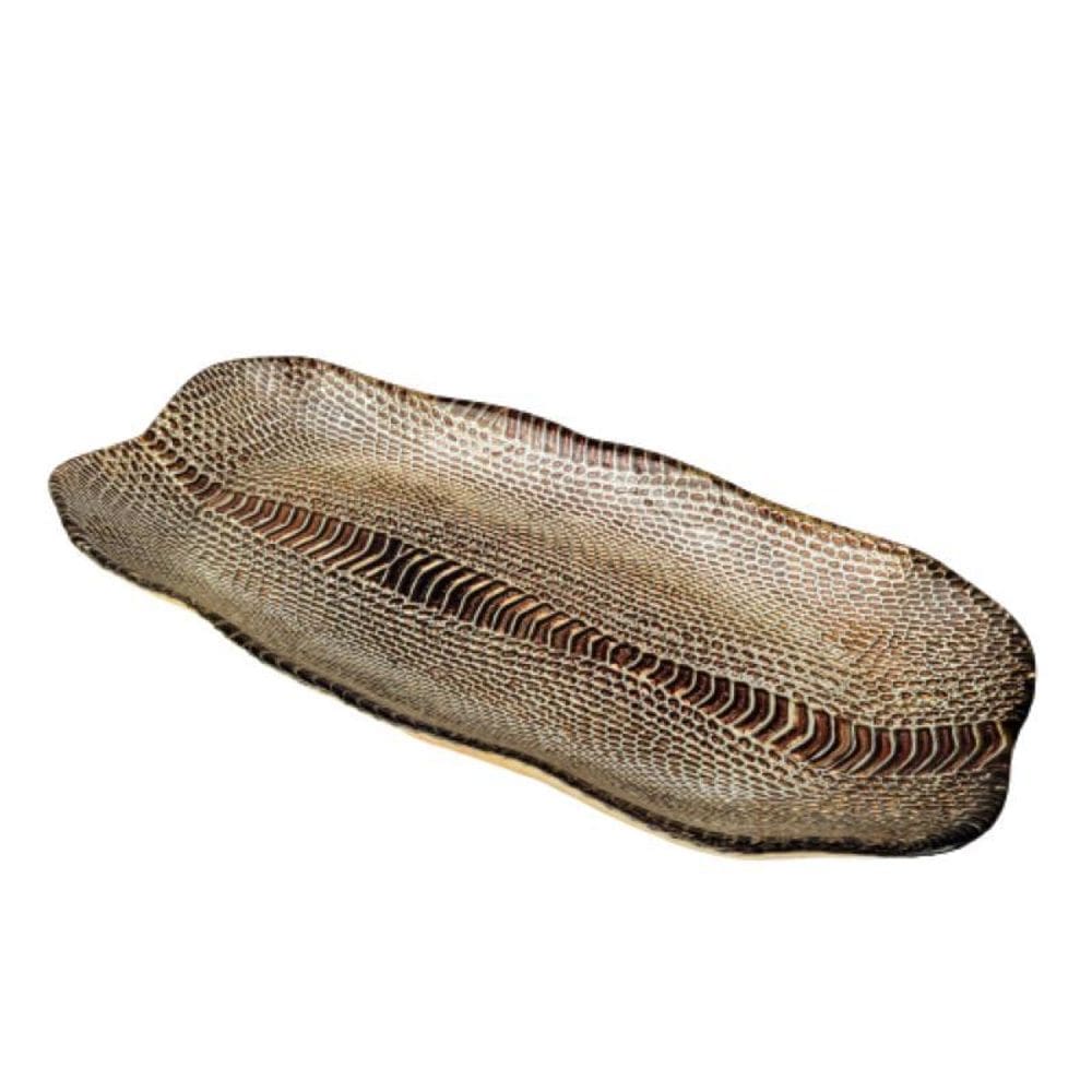 Centro De Mesa Decorativo Selva Croco Vidro Marrom 45X20X4Cm
