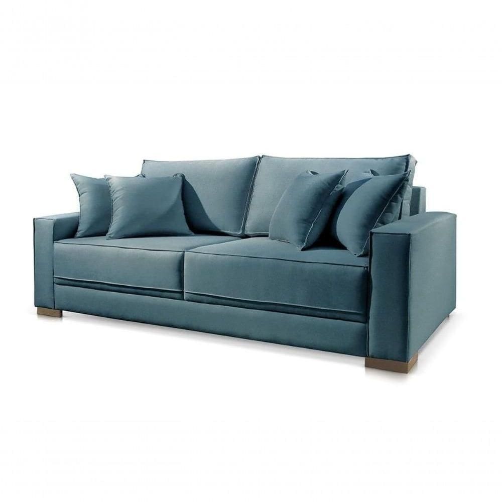 Sofá Marrocos 3 Lugares Linho Azul 2,20m Confort
