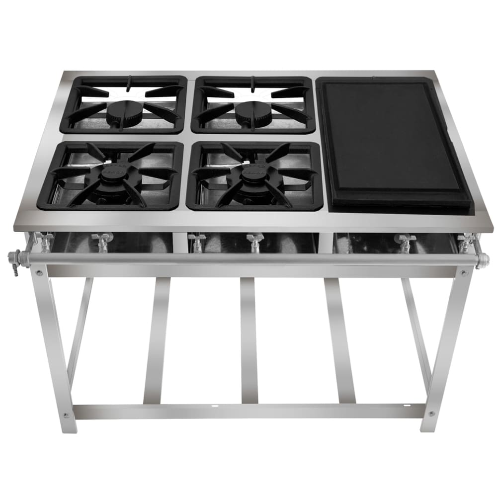 Fogão Industrial 4 Bocas com Chapa P5 em Aço Inox Leona