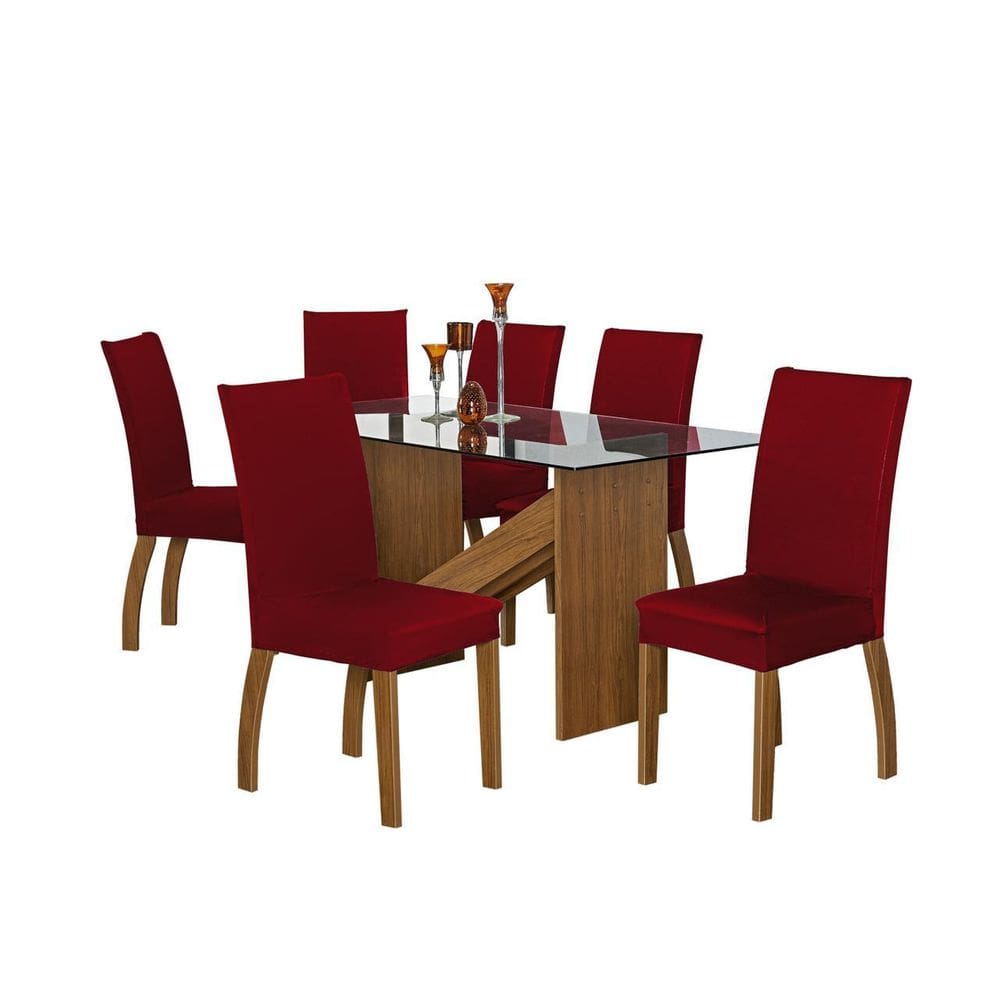 Kit Capa De Cadeira Jantar Liso Com Elástico 4Peças Vermelho
