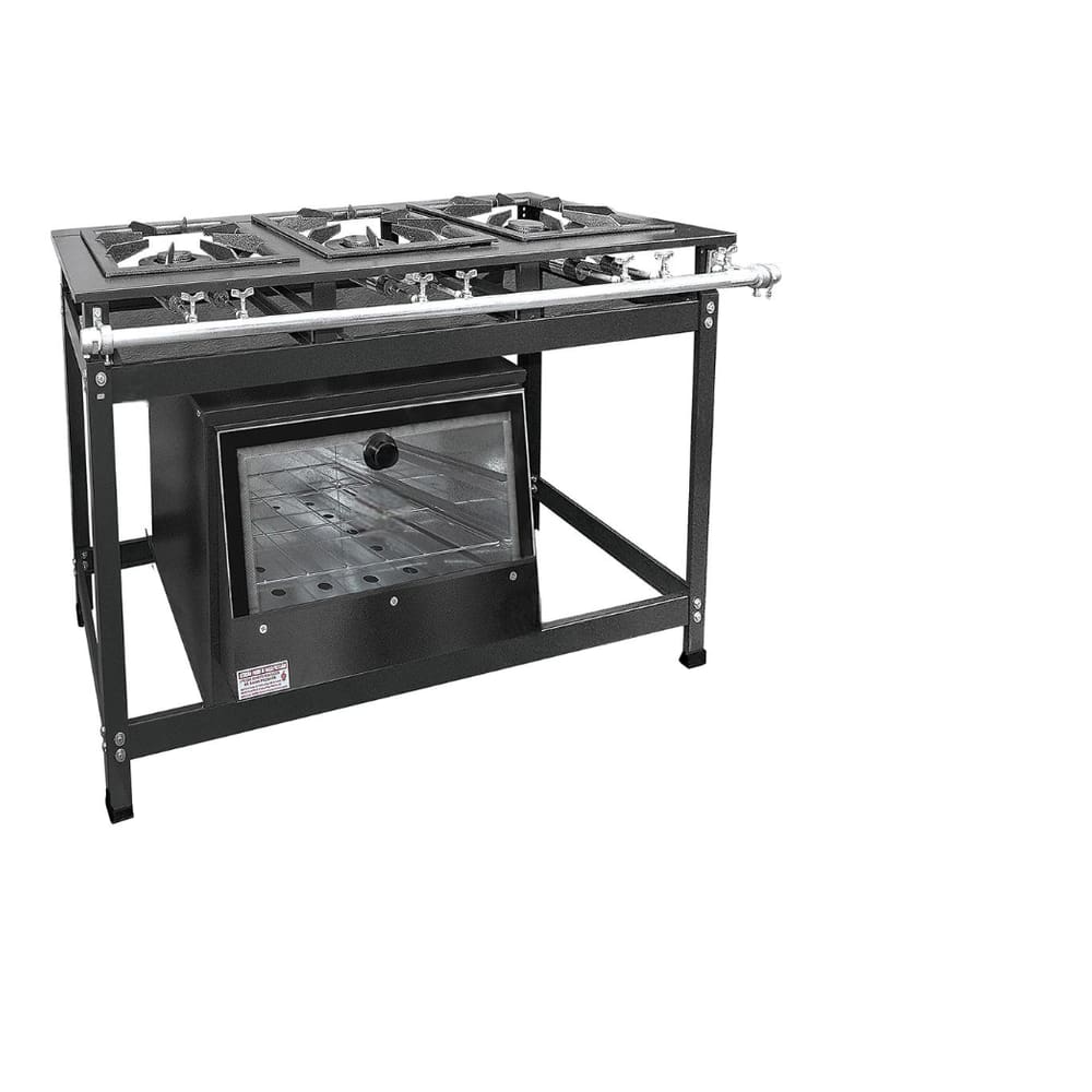 Fogão Industrial 3 Bocas Duplas 30x30 P7 com Forno Leona