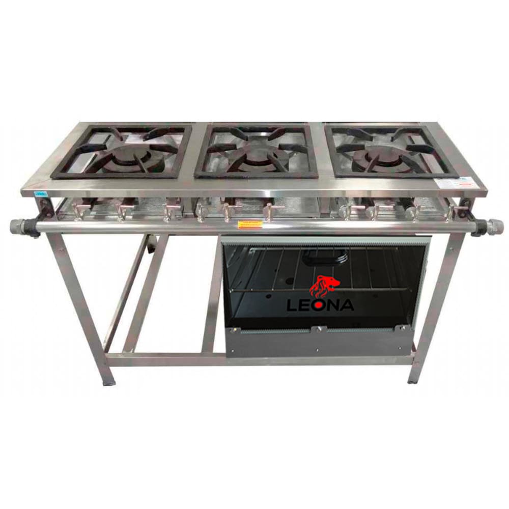 Fogão Industrial 3 Bocas QD p5 em Aço Inox com Forno Leona