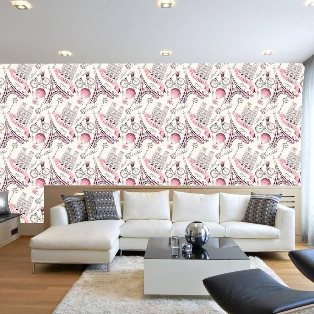 Papel De Parede Adesivo Vintage Paris Lavável 300X52Cm