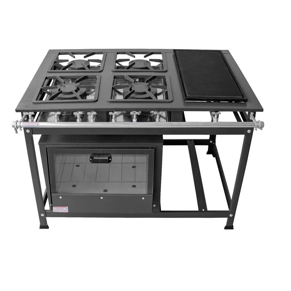 Fogão Industrial 4 Bocas 30x30 P5 com Chapa e Forno Leona