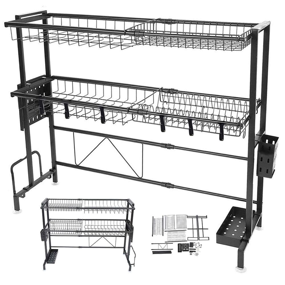 Escorredor de Louça 2 Andares Pia Cozinha Modular Suspensa Ajustavel Extensivel Talher Prato Organizaçao Praticidade