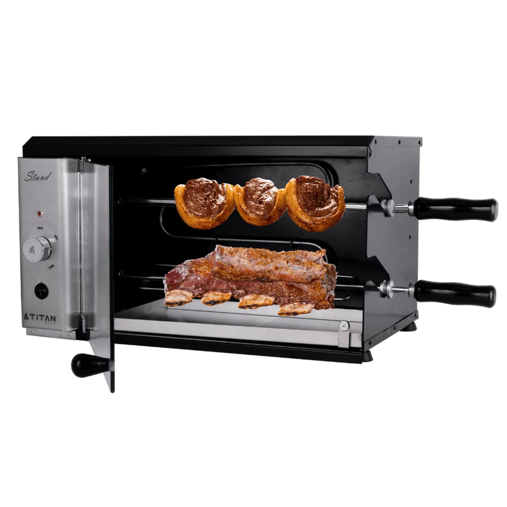 Churrasqueira Elétrica 2 espetos Rotativos Sem Fumaça Vertical Stand Preto Titan