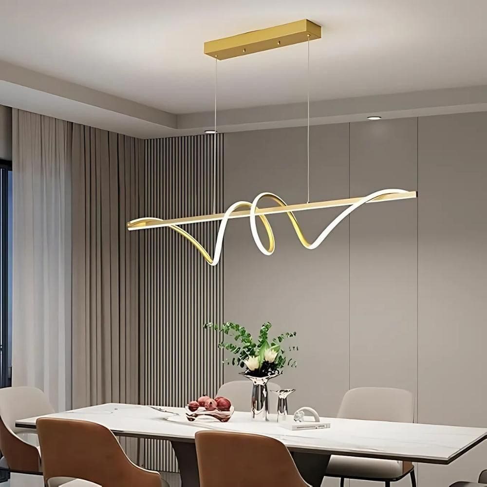 Lustre Pendente Moderno Sinus Led 45w 3 Em 1 Em Alumínio Dourado Para Ambientes Sofisticados Dourada