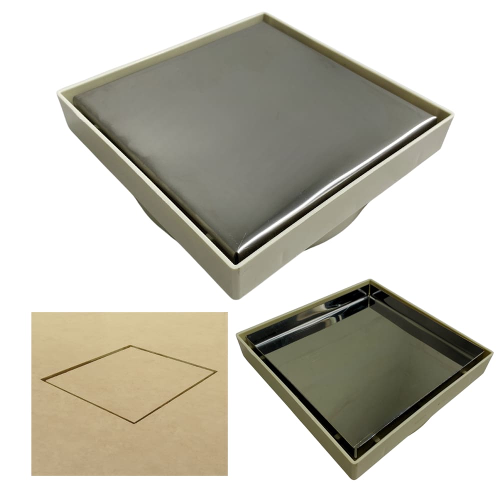 Ralo Banheiro Inteligente 15x15 modelo 2 em 1 Inox Invisível Base Plástica Bege