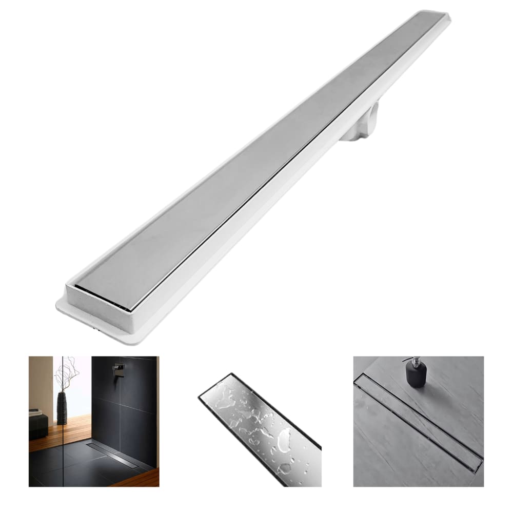 Ralo Linear 5x70 Seca Box Banheiro Inox 2 em 1 Oculto Coletor Branco Saídas 40mm e Tela (5cm x 70cm)