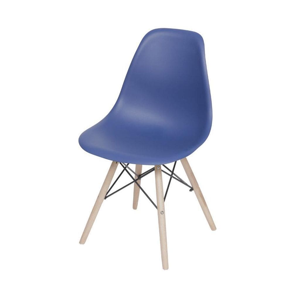 Cadeira Boxbit Dkr Eames Base Em Madeira Azul Marinho
