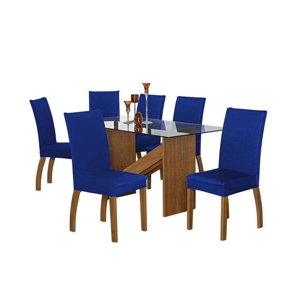 Kit Capa De Cadeira Jantar Liso Elástico 04 Peças Azul Royal