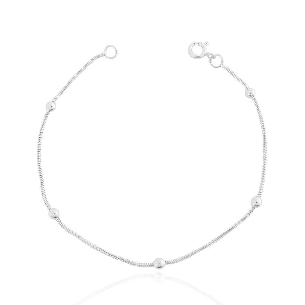 Pulseira Rabo De Rato Com Bolinhas Banhada a Prata