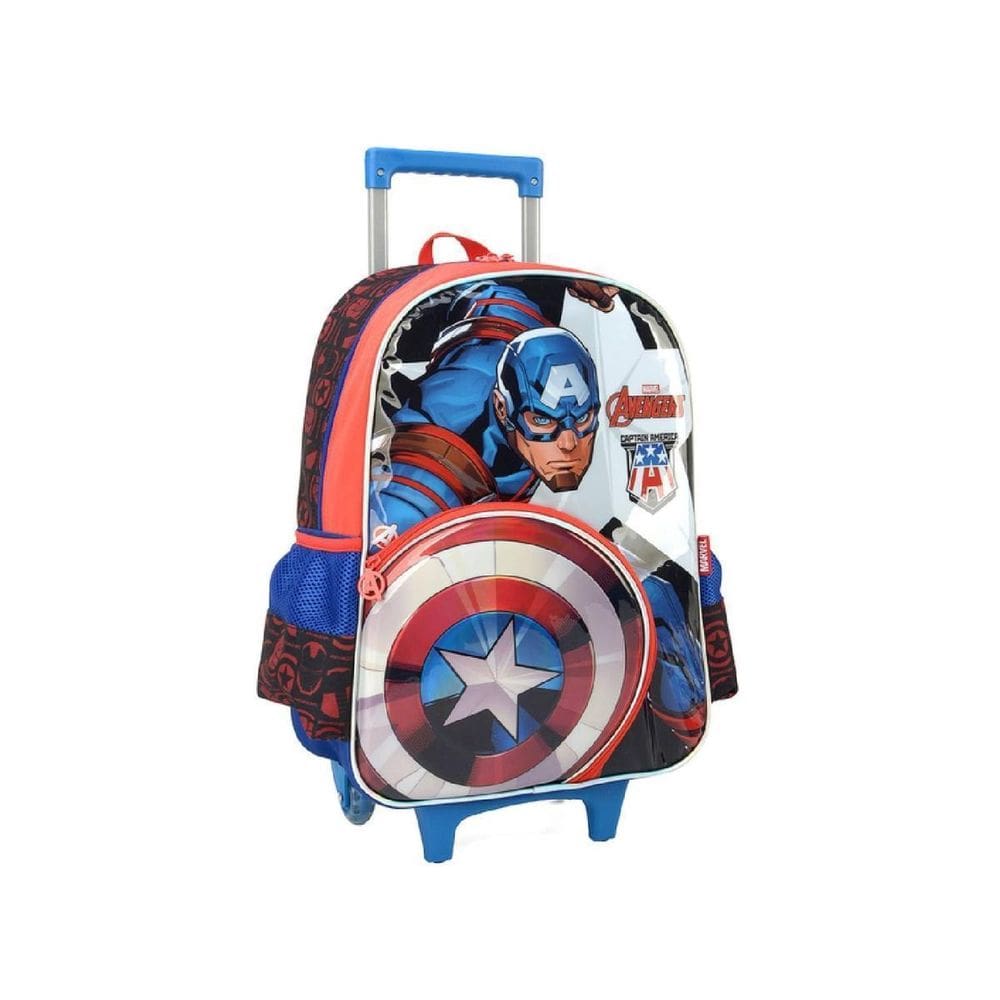 Mochila Rodas Capitão América Escolar Avengers Meninos Azul