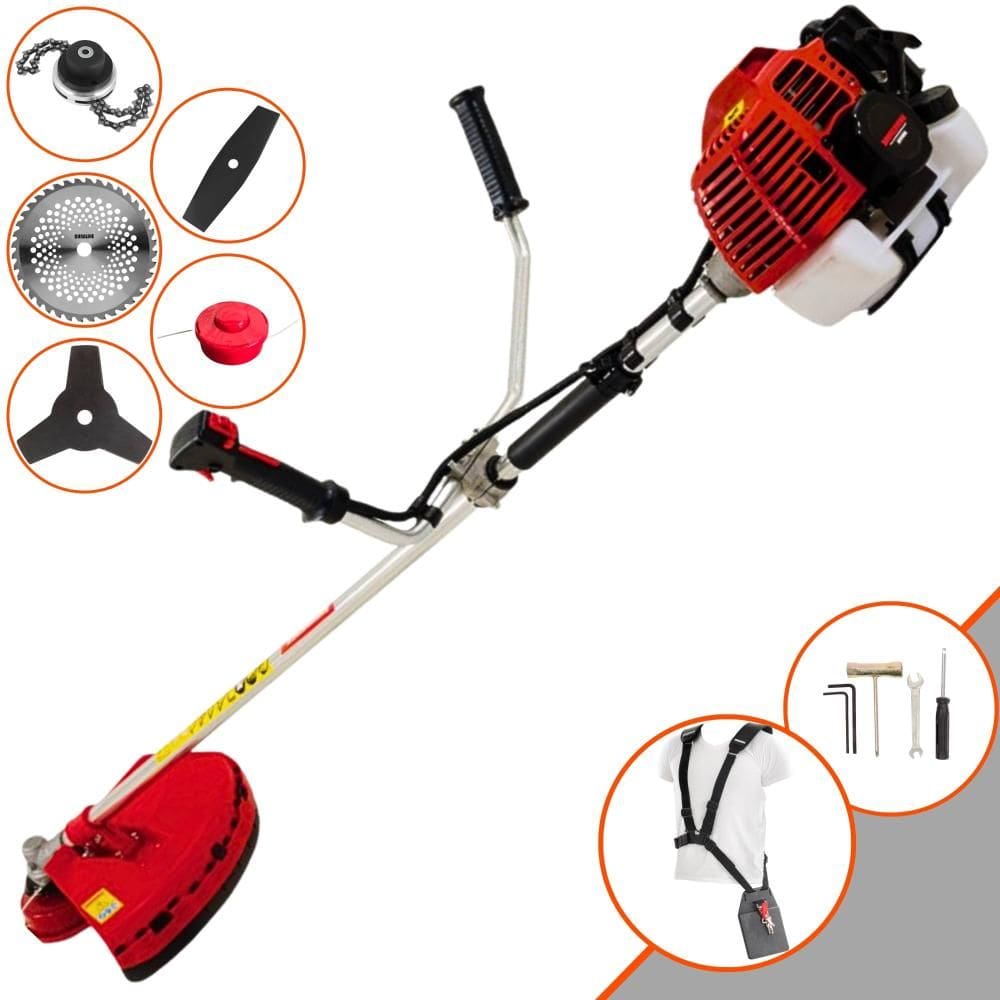 Roçadeira Robusta Kawashima KW43-L À Gasolina 43cc 1,7HP 10.000rpm Com Carretel + Faca 2 Pontas + Faca 3 Pontas + Faca 40 Dentes de Vídea + Trimmer