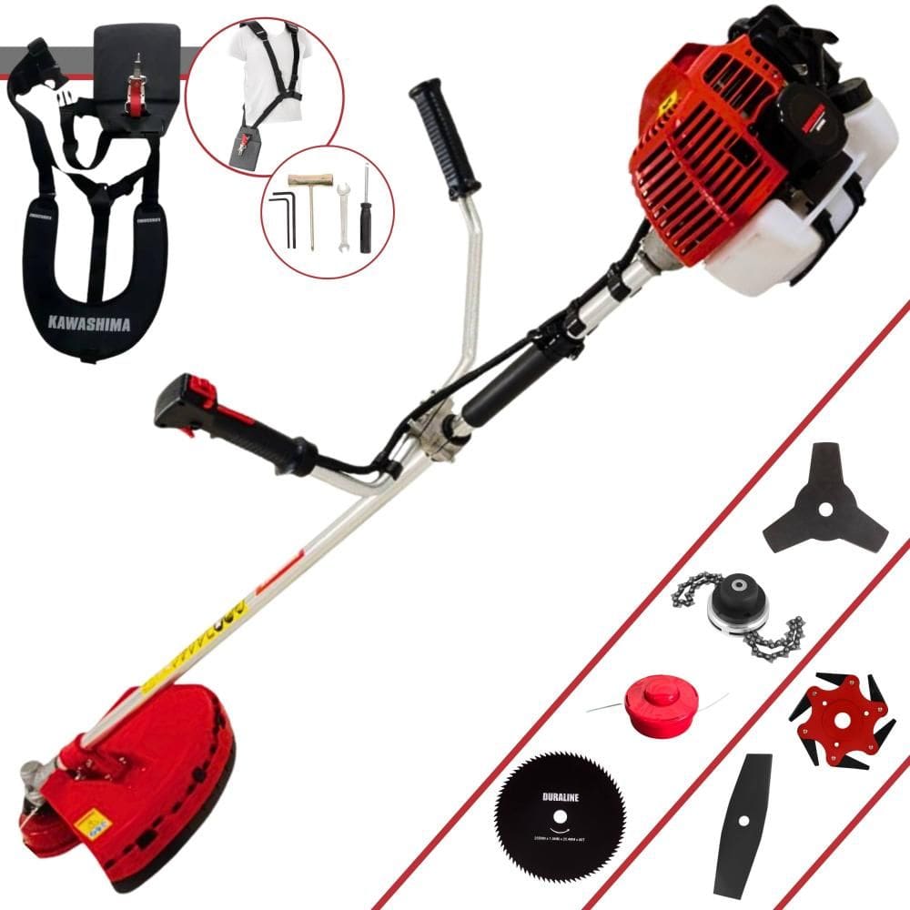 Roçadeira Multifuncional Kawashima KW43L À Gasolina 2T 43cc Com Carretel + Faca 2 Pontas + Faca 3 Pontas + Faca 6 Pontas + Faca 80 Dentes + Trimmer