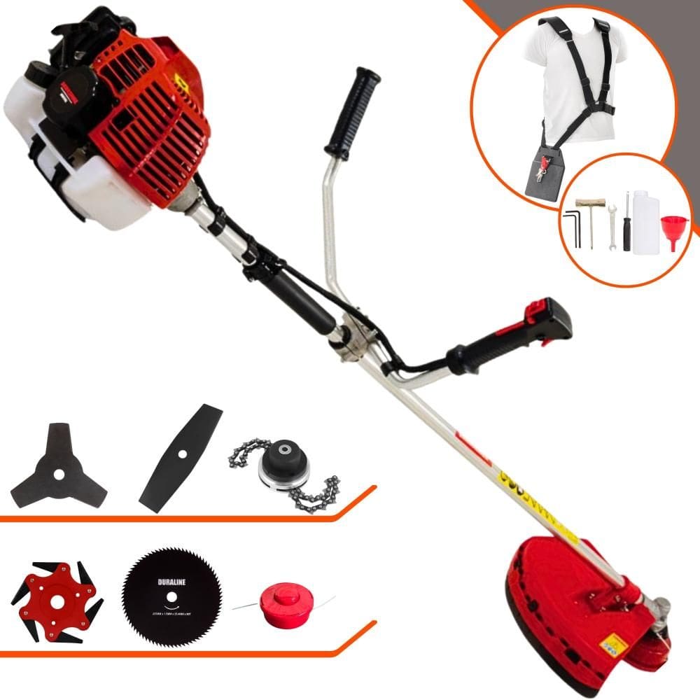 Roçadeira Profissional À Gasolina KW43-L 43cc 1,7HP Com Carretel e Lâmina 3 Pontas + EXTRA Lâmina Facão, Lâmina 6 Pontas, Lâmina 80 Dentes e Trimmer