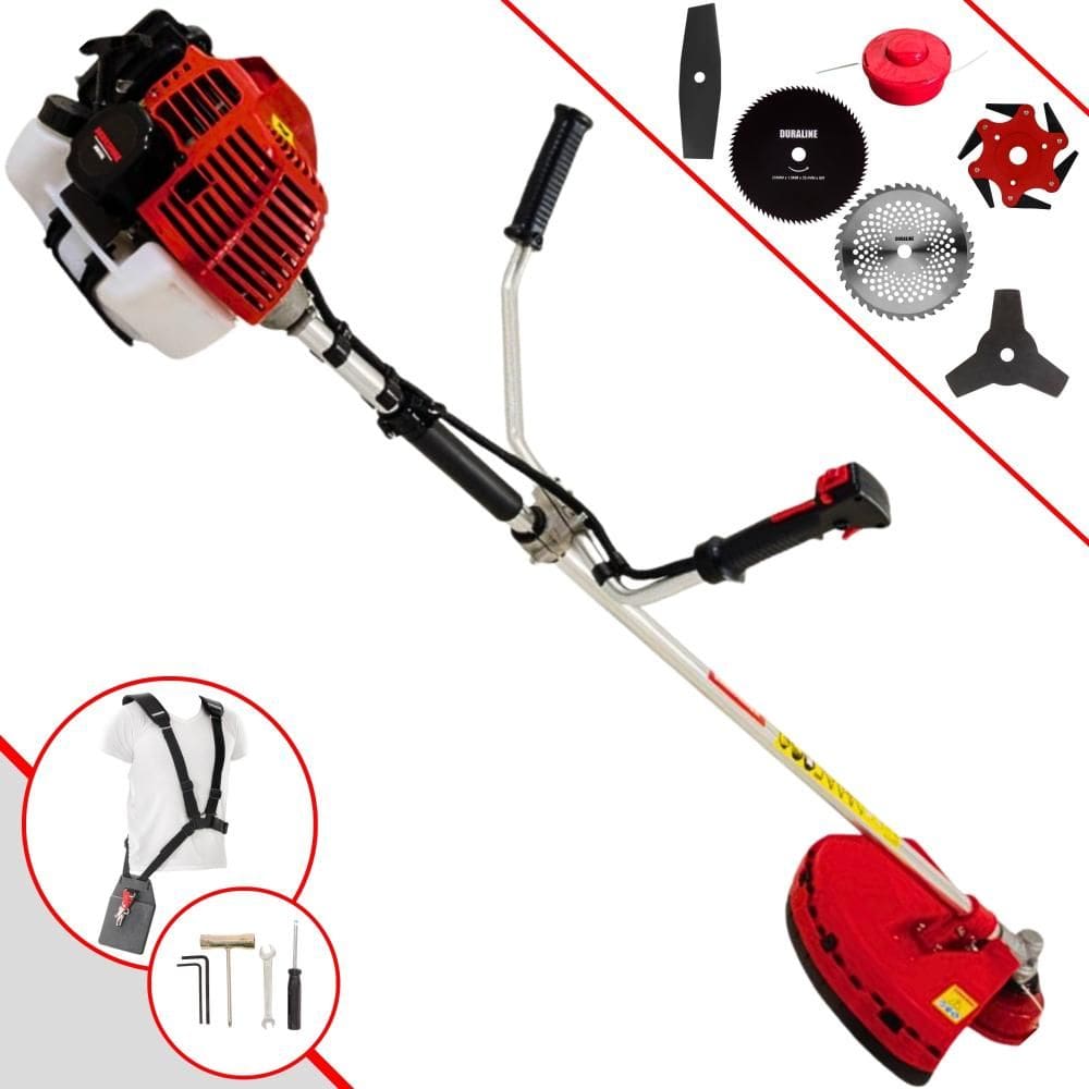 Roçadeira Máquina de Corta Grama Kawashima KW43L À Gasolina 43cc 1,7HP Com Carretel + Facas 2 Pontas + 3 Pontas + 6 Pontas + 40 Dentes + 80 Dentes