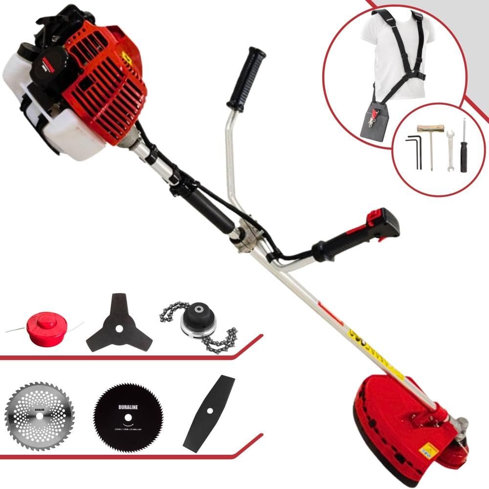 Roçadeira À Gasolina KW43L 43cc 1,7HP Alta Performance Com Carretel e Faca 3 Pontas + EXTRA Faca 2 Pontas, Faca 40 Dentes, Faca 80 Dentes e Trimmer