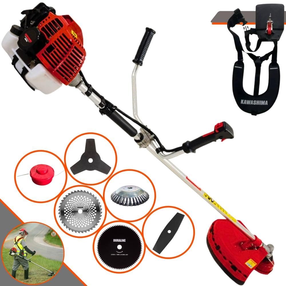Roçadeira Lateral Kawashima KW43-L À Gasolina 6 Em 1 Com Carretel Nylon + Lâmina 2 Pontas + Lâmina Vídea + Disco 80 Dentes + Escova de Aço 38 Cerdas