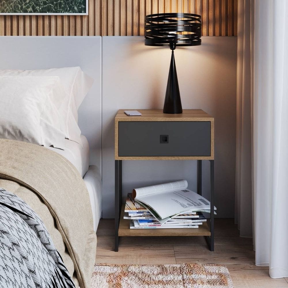 Combo Mesa Cabeceira Mesinha Quarto 2und Grafite