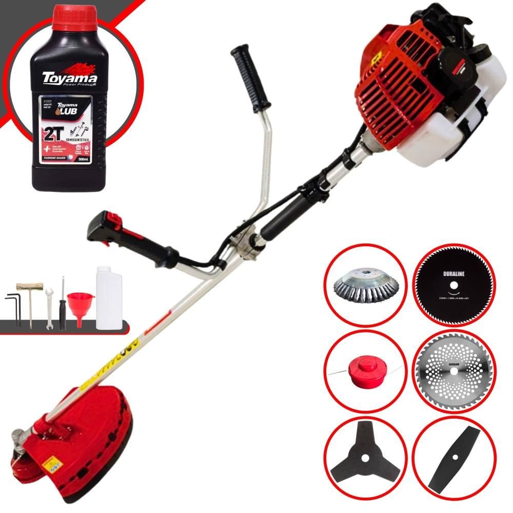 Cortador de Grama Profissional À Gasolina Kawashima KW43L 43cc 1,7HP 10.000rpm Roçadeira Multifuncional Com 6 Opções de Cortes + ÓLEO TOYAMA 2T