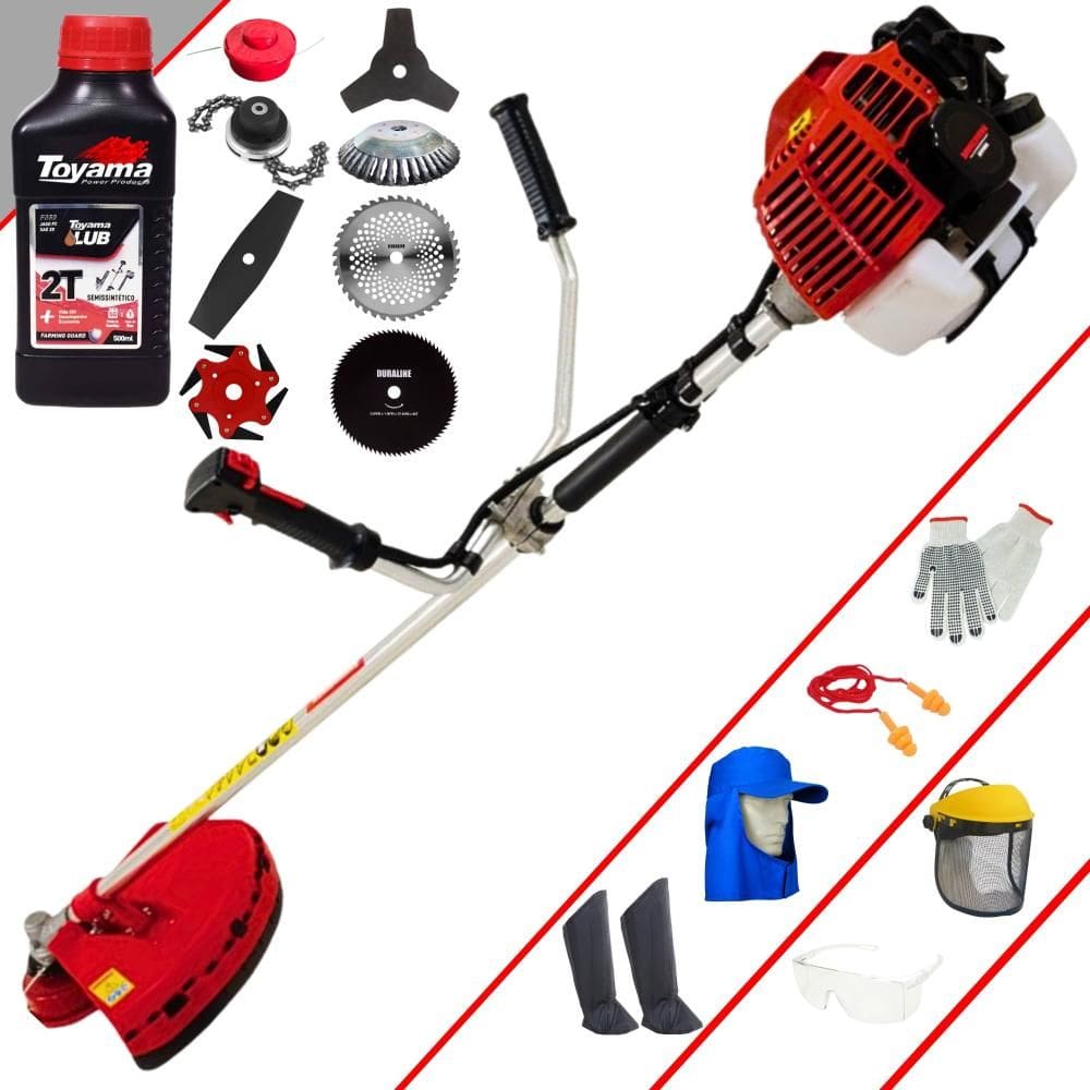 Roçadeira Lateral Kawashima KW43L À Gasolina 43cc 1,7HP Para Todos os Tipos de Trabalho Com Carretel + Kit de 7 Opções de Cortes + EPI + ÓLEO TOYAMA