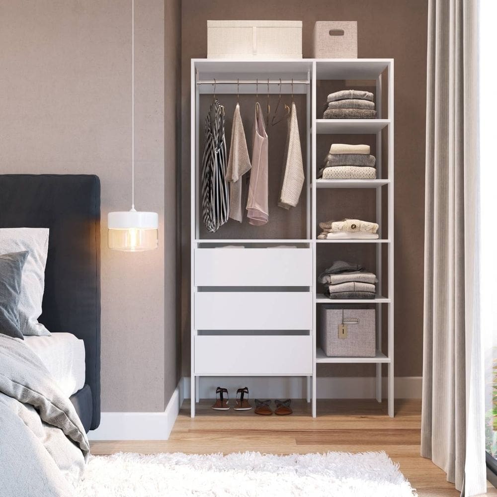 Closet Branco Gavetas Divisórias Prateleiras Armário Roupas