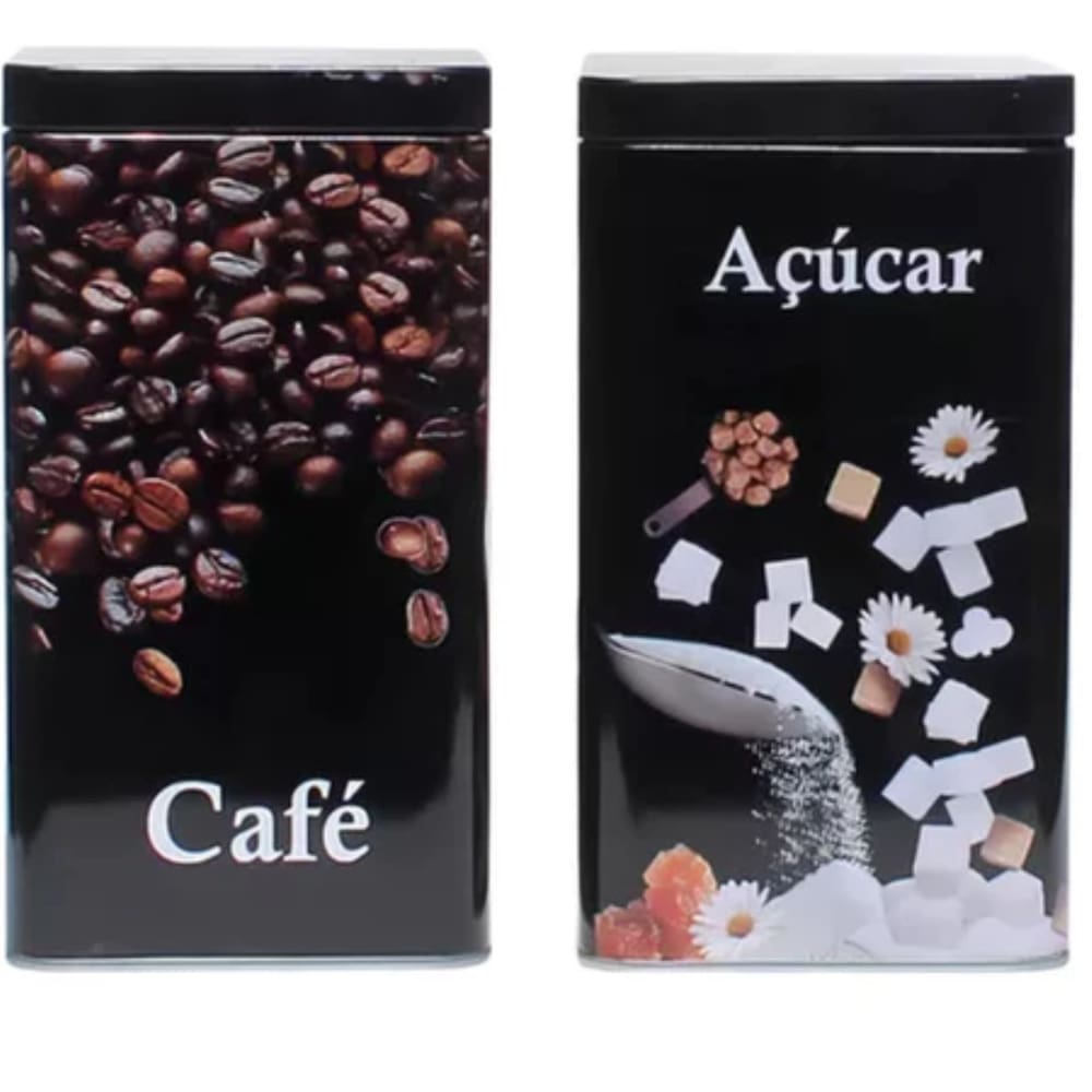 Kit Porta Mantimento Pote Café e Açúcar 2 Latas Organizadora