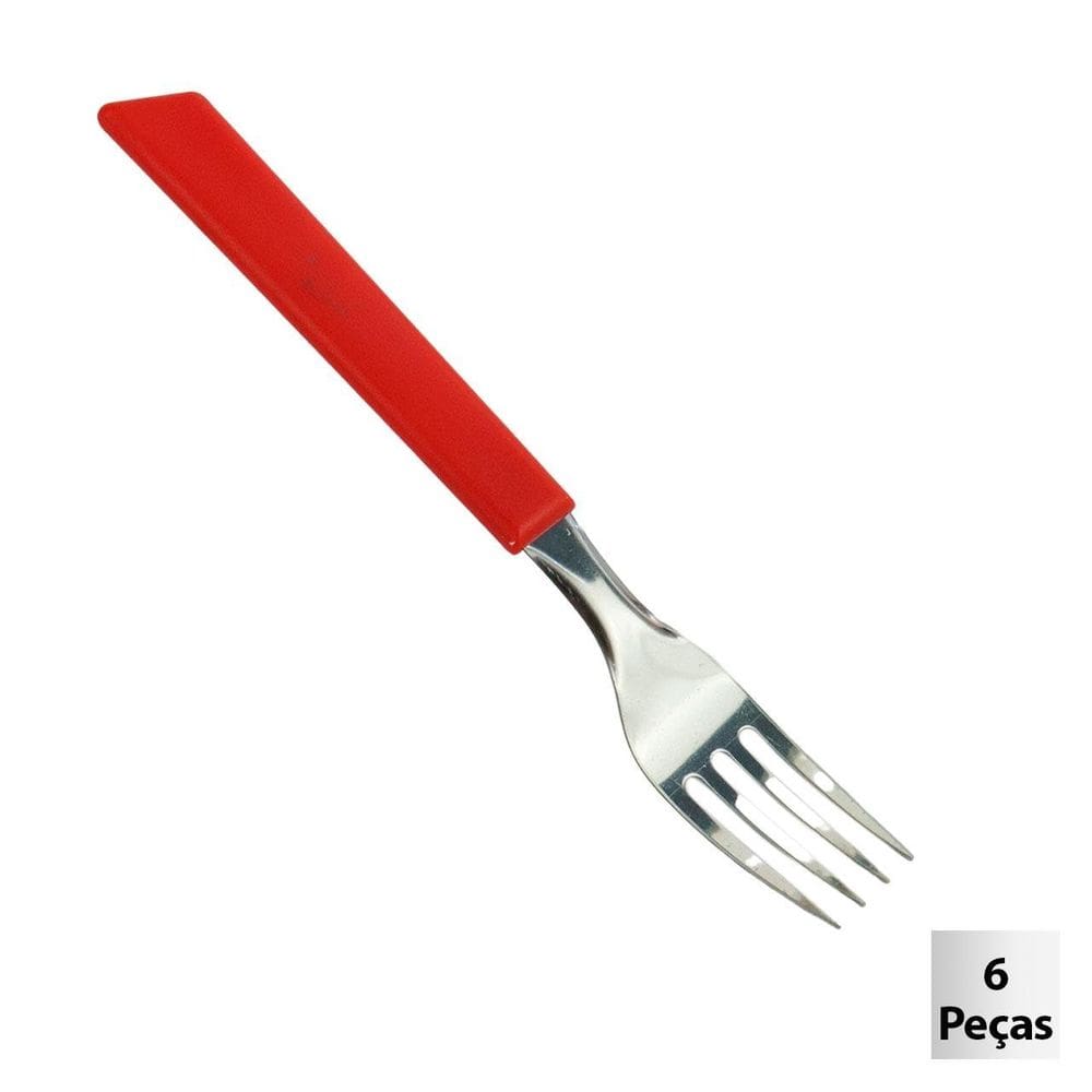 Garfo de Mesa Inox Plástico 06 Pçs OPA Vermelho - Tudo em Caixa