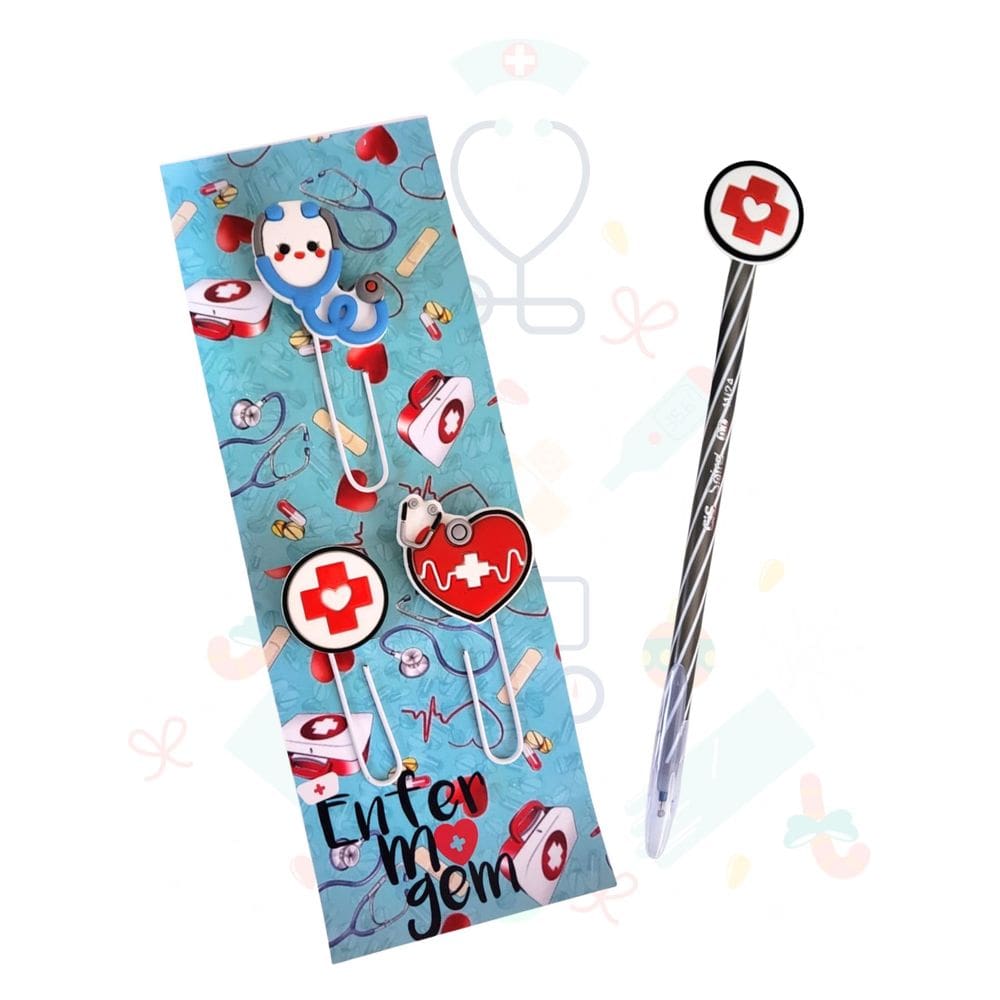 Kit enfermagem presente para enfermeira enfermeiro médico médica medicina clips e caneta