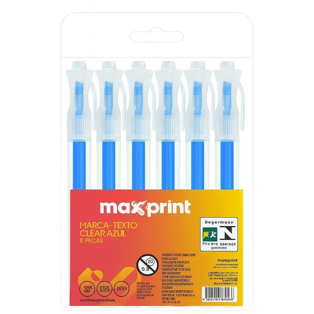 Kit 12 Caneta Marca Texto Maxprint Clear Azul