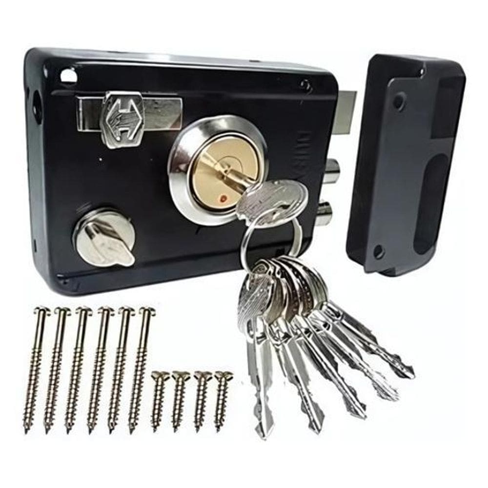 Fechadura Porta Tetra Preta Portão Anti Furto Segunda Trava