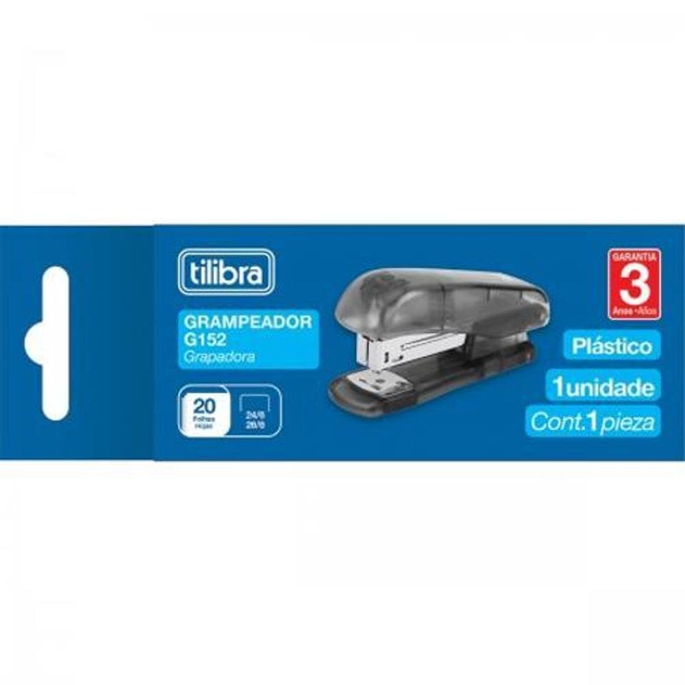 Grampeador 20 Folhas De Mesa Preto Transparente - Tilibra
