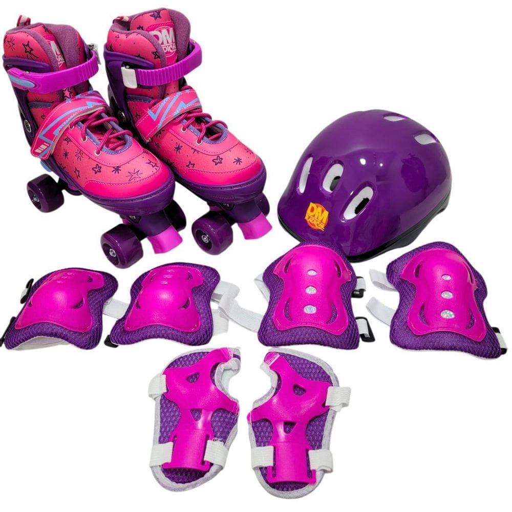 Patins Roller Ajustável Kit Proteção Completo 7 Peças