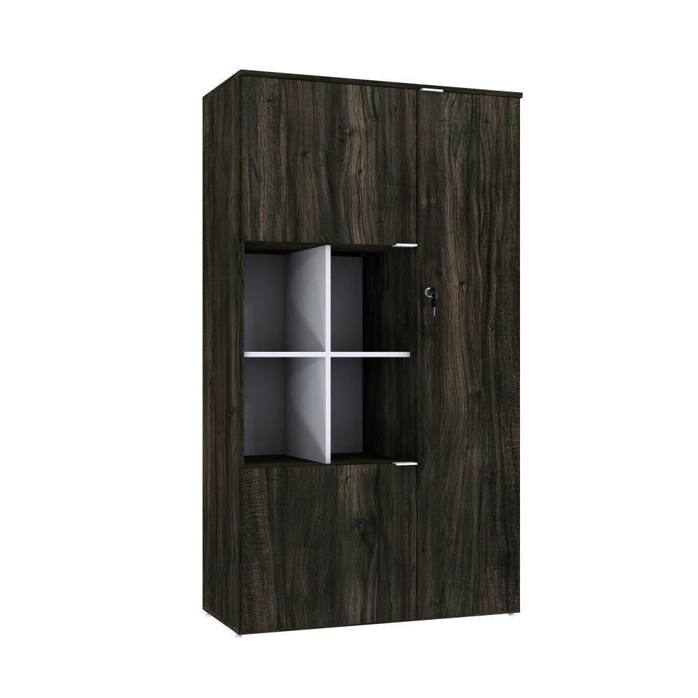 Armário Alto Com nicho E 03 Portas 161,5x90x42cm Wlan90 Carvalho Dark - Branco