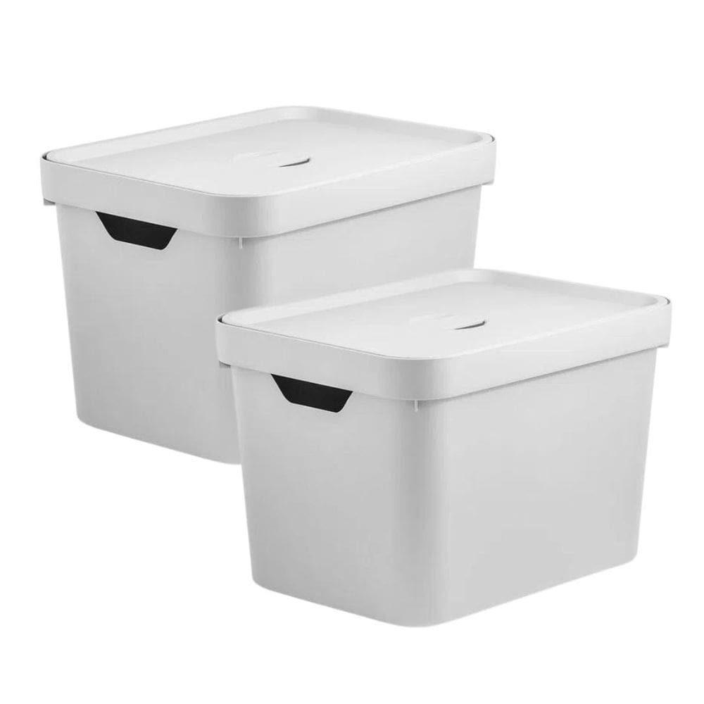 Kit 2 Caixas Organizadora 18 Litros Multiuso Cesto - Branco