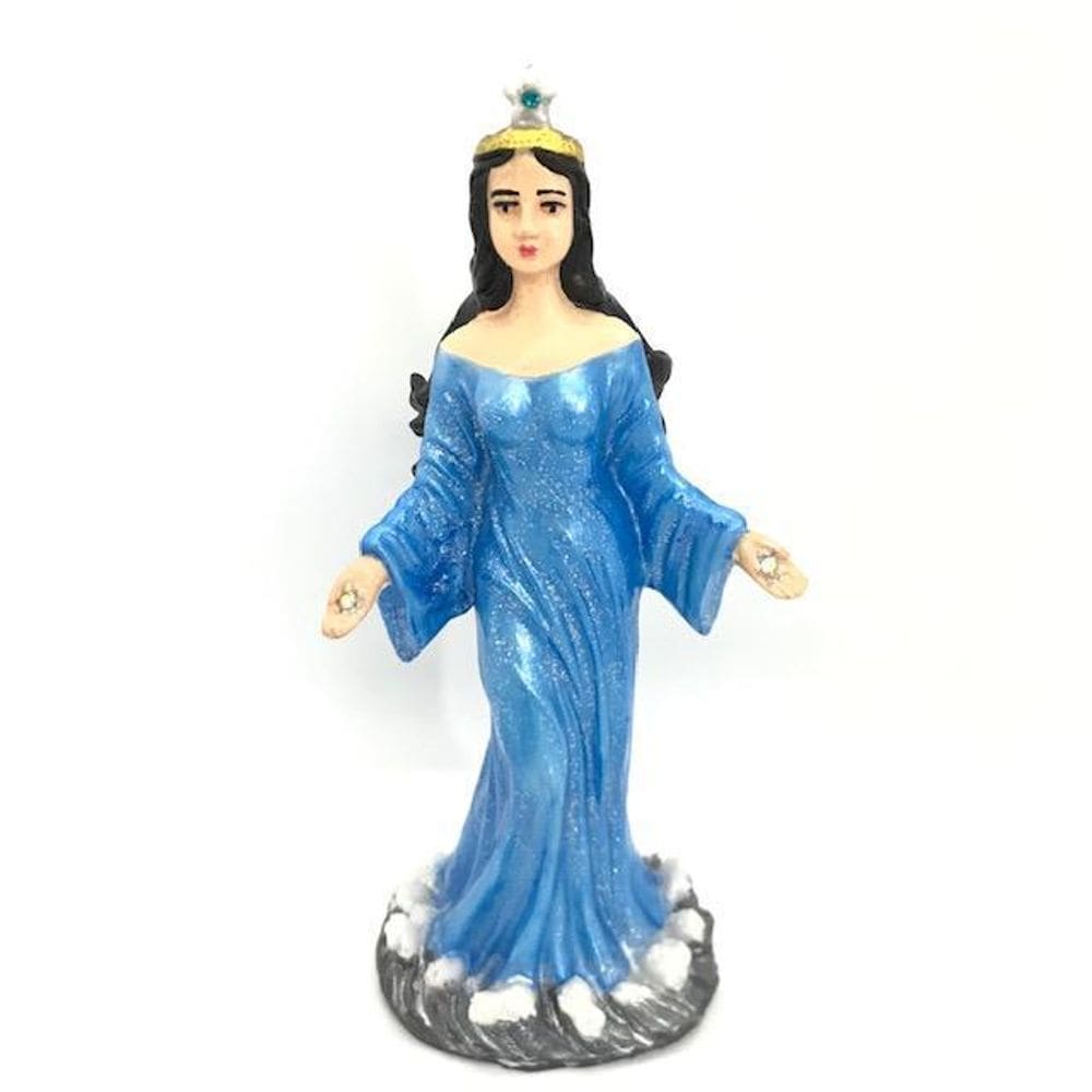 Escultura Iemanjá Umbanda Manto Cor Azul Metalizada 17,50 Cm