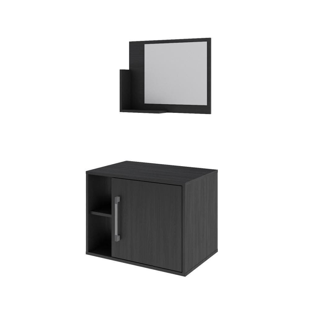 Conjunto Balcão E Espelheira Soft 600 Perffect Acetinado Preto ônix