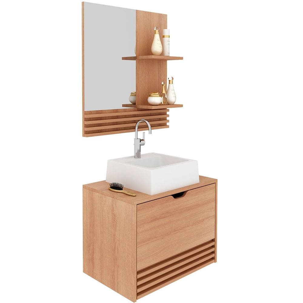 Kit Gabinete e Espelheira de Banheiro 60 cm com Cuba Sâmia