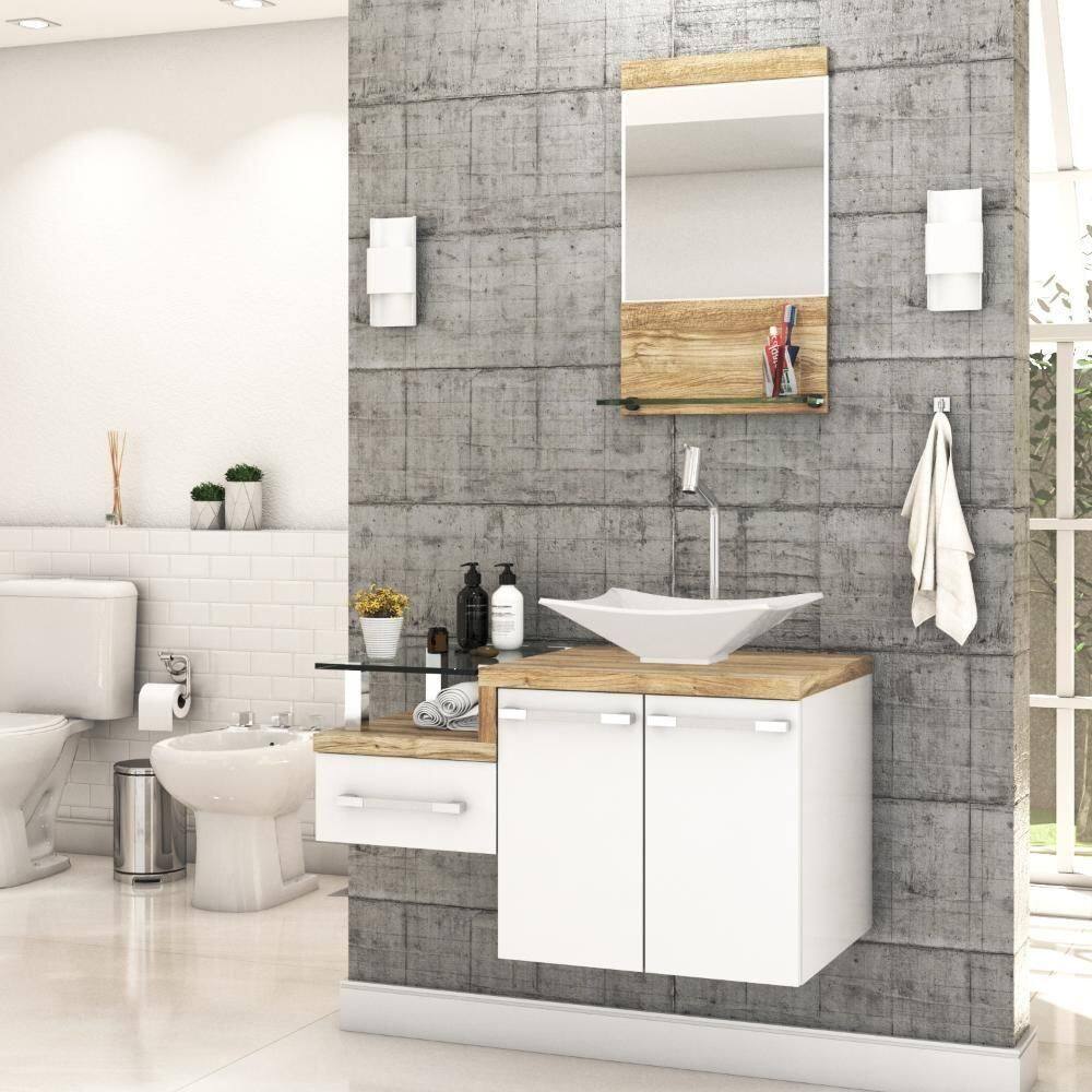 Conjunto Balcão C-cuba L38 E Espelheira Legno 831 Branco Chess C-branco Chess Branco Chess C-carvalho